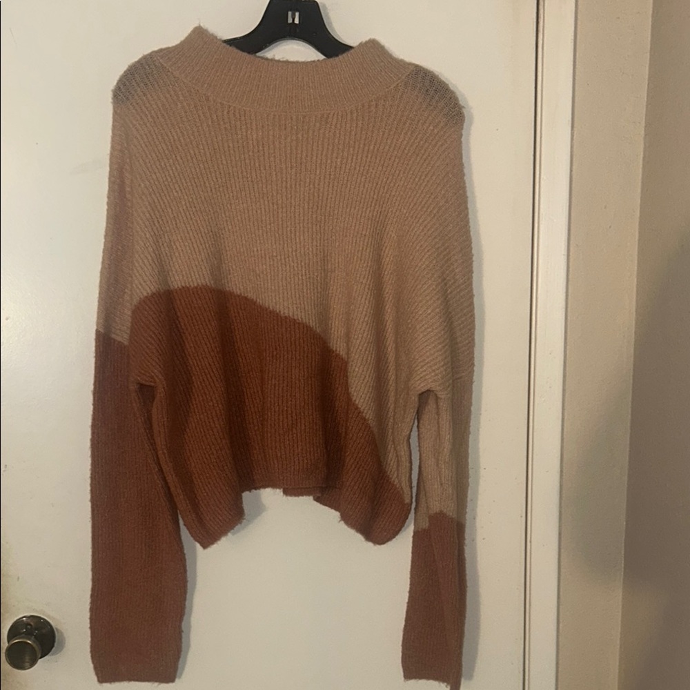 Planet Gold Tan and Brown Cowl Neck Sweater